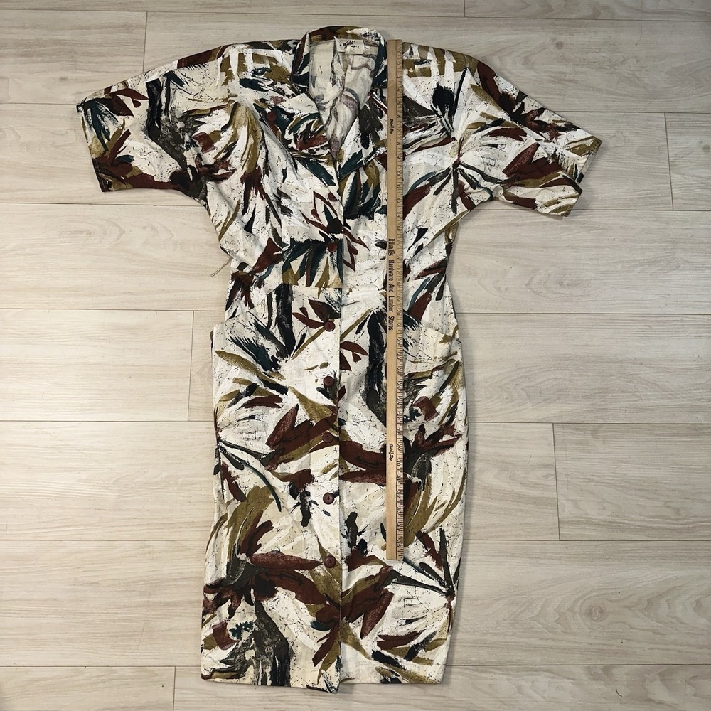 Vintage 80s Does 50s Dress Womens 13/14 Artsy All Over Print Wild Dress Midi - Picture 7 of 9